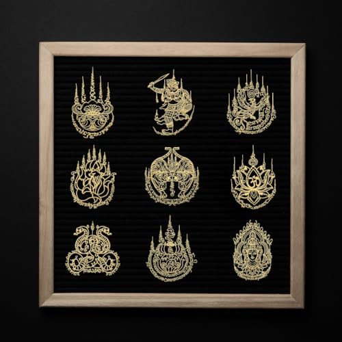 OLYCRAFT 9pcs 1.6x1.6 Inch Thai Sak Yant Gold Metal Stickers: Tiger, Nine-Tailed Fox, Scriptures for Scrapbooks, DIY Crafts, Phone Decoration