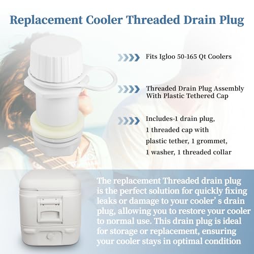 Threaded Drain Plug with Plastic Tethered Cap for Cooler,Compatible