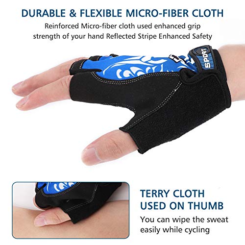 Half Finger Cycling Gloves - Breathable Anti-Slip MTB Bike Gear - Blue, Large