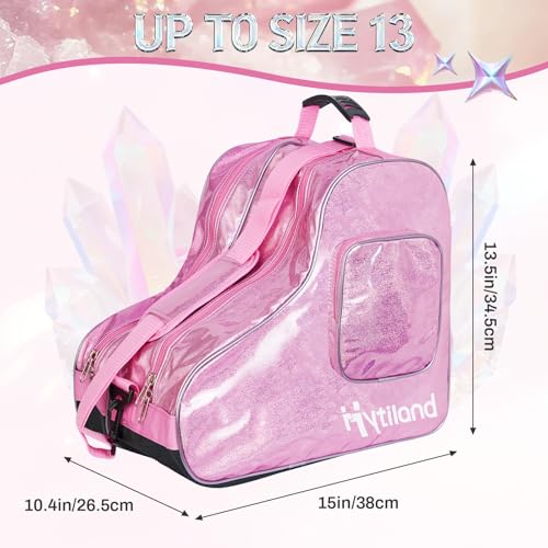 Hytiland Dazzling Pink Holographic Skate Bag for Inline & Ice Skates - Spacious & Water-Resistant