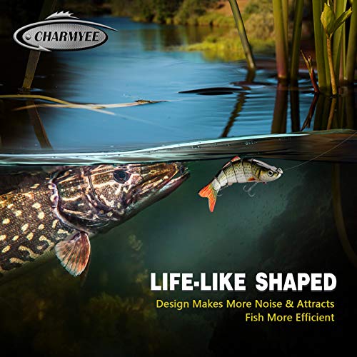 CharmYee 6-Segment Lifelike Multi-Jointed Fishing Lure for Bass Trout Walleye Saltwater & Freshwater