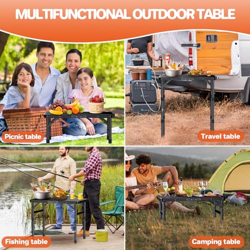 FUNYKICH Black Waterproof Camping Table 22.8x15.7 inches, Adjustable Height, Portable