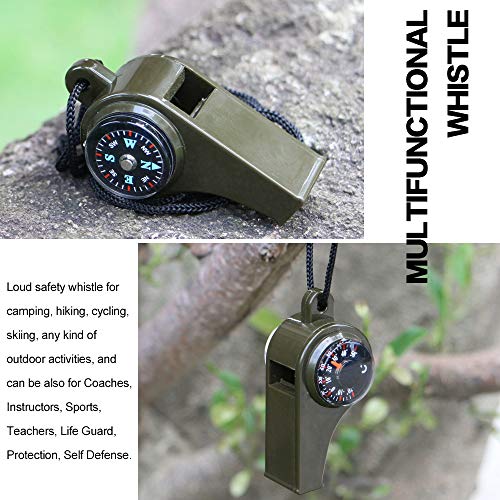 3-in-1 Emergency Survival Whistle with Compass and Thermometer - Green (2 Pack)