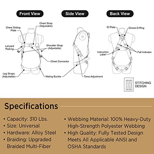 AFP Universal Full-Body Fall Protection Safety Harness with Dorsal D-Ring and Mating Buckle Legs | Roofer, Construction, Scaffolding PPE | High-Visibility Green [OSHA/ANSI Compliant]