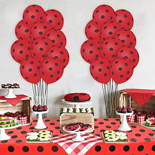 Ladybug Party Tablecloths - 2 Pack Red & Black Polka Dots, 87 x 51 Inches