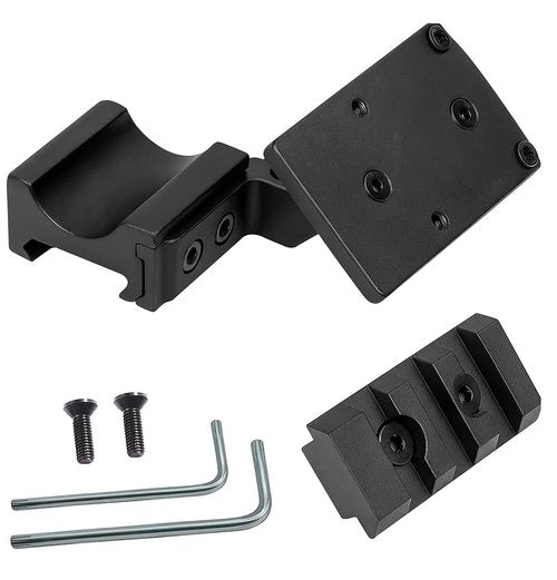 Gotical 45 Degree Angled Low Profile Offset RMR Footprint Red Dot Base, Front and Back Position Red Dot Riser Black Finish Type III Hard Coat Anodized