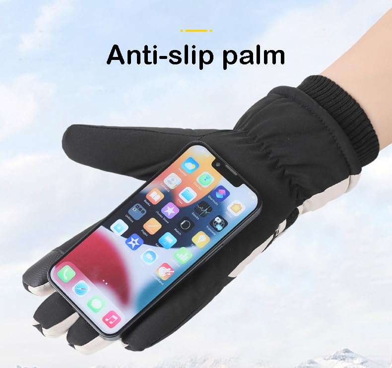 Windproof Thermal Winter Ski Gloves - Touchscreen Compatible - Black, One Size