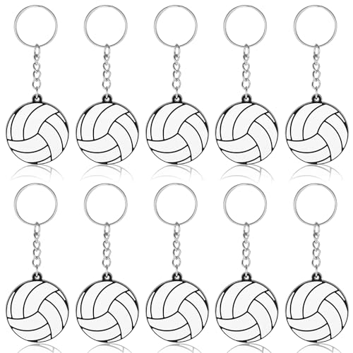 Volleyball Keychain Set - 10 Pcs PVC Key Chains with Metal Ring