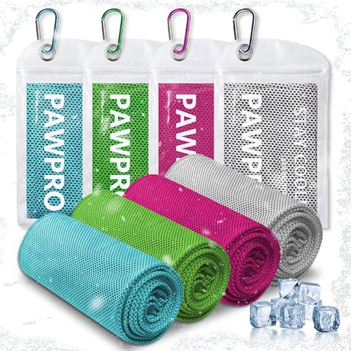 Cooling Towels for Neck and Face - 4 Pack, Lake Blue/Grey/Pink/Green