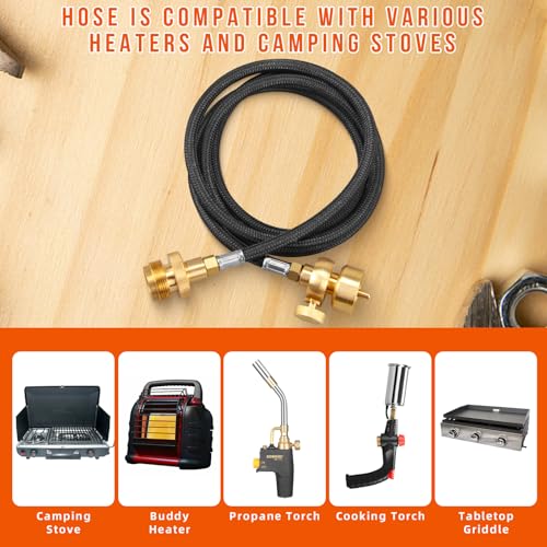 DOMINOX Propane Torch Head with 5FT Hose, Base and Cylinder Clip, Torch Head Trigger Start Gas Torch for Propane and Mapp, MAPP Gas Torch Kit for Soldering, Welding, Cooking (Not Included Gas Tank)