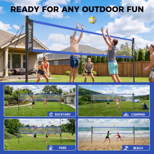 Portable 20FT Volleyball Net Set with Carry Bag - Blue