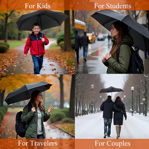 Compact Travel Umbrella - Lightweight 34 Inch with Case - Black
