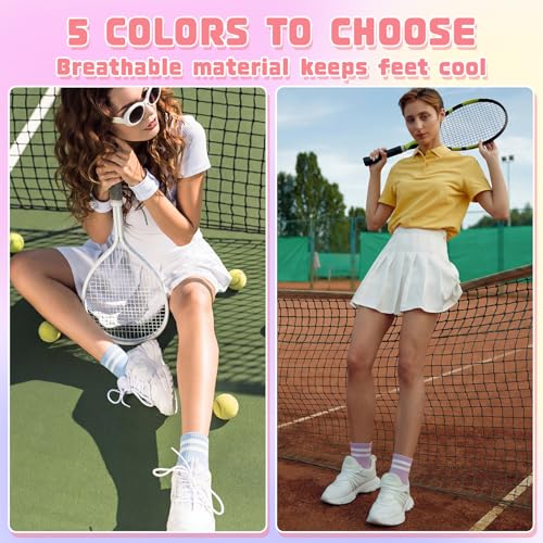 Breathable Cotton Retro Striped Crew Socks for Women - Black, White, Purple, Blue, Pink