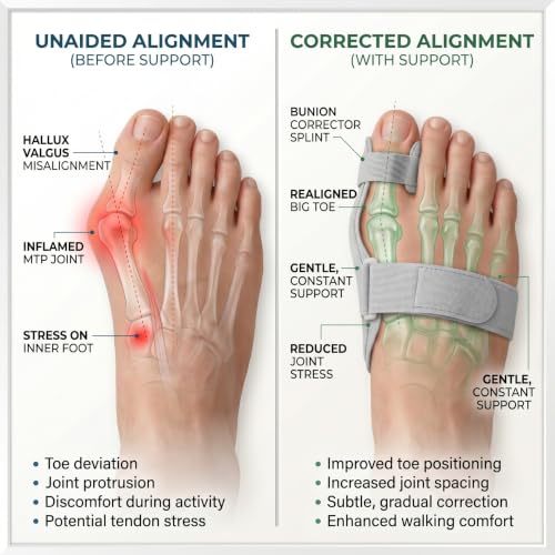 Gray 2-Pack Bunion Corrector & Silicone Toe Separators for Hallux Valgus, Overlapping Toes, Hammer Toe Relief — Adjustable Knob & Day Use