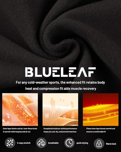 Blueleaf Men's Thermal Fleece-Lined Compression Leggings - Large Black