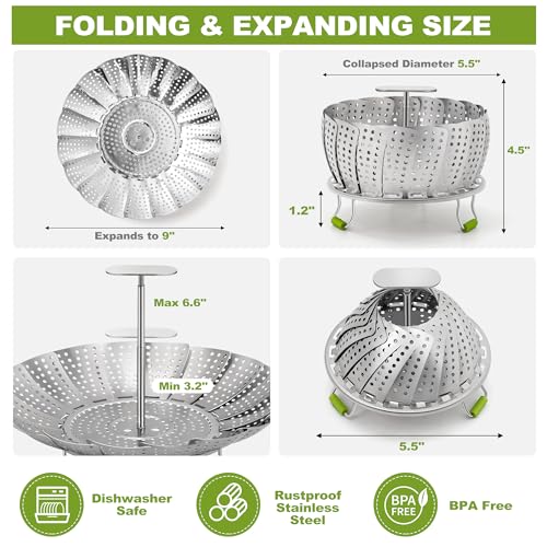 Stainless Steel Vegetable Steamer Basket - Expandable 5.5" to 9"