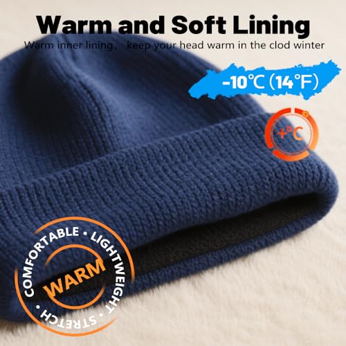Unisex Winter Beanie - Soft Fleece Lined Knit Hat - Deep Blue