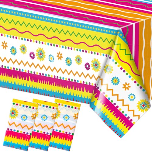 Fiesta Party Tablecloths - 3 Pack Disposable 54x108 Inch