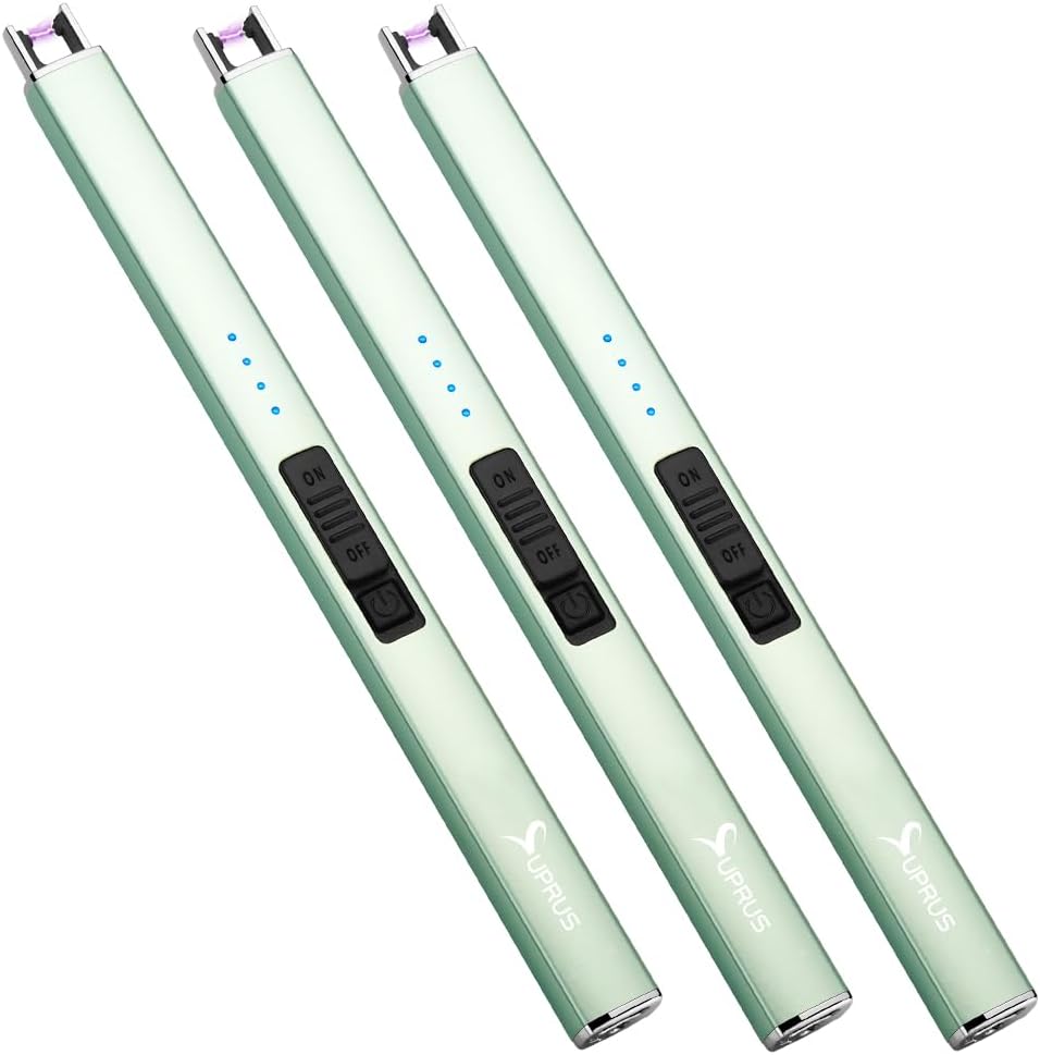 SUPRUS Electric Arc Lighter - Rechargeable Windproof USB Lighter with Safety Lock | Green, 3-Pack