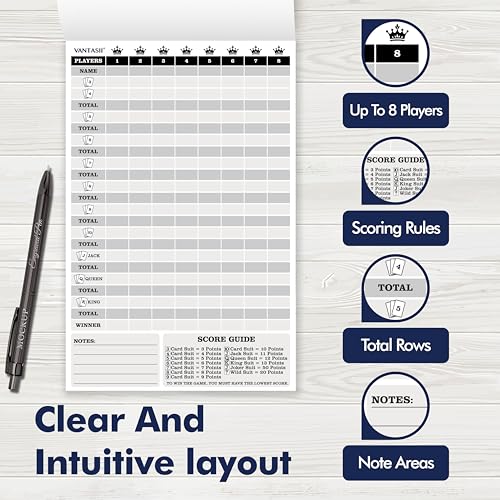 Score Pad for 8 Players - 90 Sheets, Crowns Design