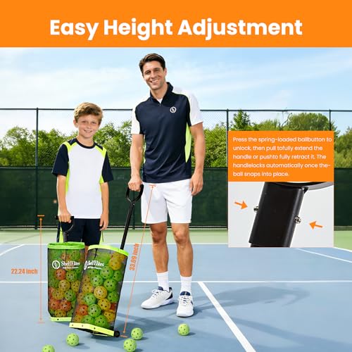 Large Portable Tennis Ball Hopper & Pickleball Basket - Foldable Cart