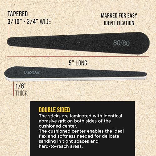 Dura-Gold Sanding Sticks and Polishing Sticks for Plastic Models, Pack of 20-2 Each of 10 Grits, Coarse 80 to Ultra-Fine 7000 Grit, Water Drop Style - Sand Wood Metal Auto Detailing, Hobby Sandpaper