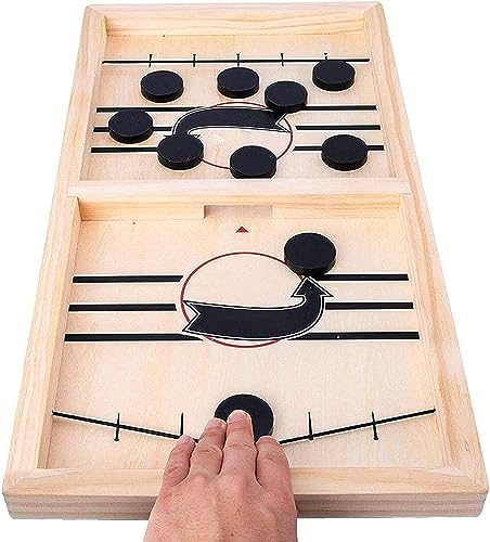 Fast Sling Puck Game - Wooden Air Hockey Board for 2 Players - Medium
