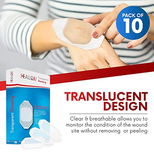 Transparent Film Dressing 4" x 4.7" (10 Pack) - Waterproof Adhesive Bandages