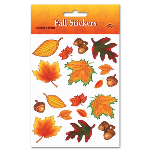 Thanksgiving Fall Stickers - 4 Sheet Autumn Leaves & Acorns