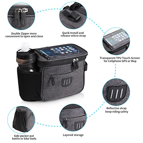 Large Bicycle Handlebar Bag with Touch Screen Pouch | 8.6" x 5.9"