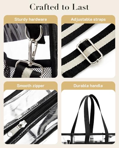 Clear Stadium Tote Bag for Women - Waterproof, Adjustable Strap