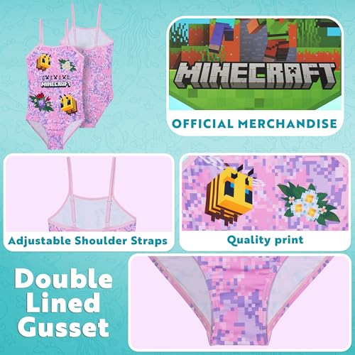 Girls One Piece Swimsuit - Stretchy Swimwear for 11-12 Years - Pink