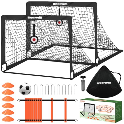 Kids Soccer Goals Set of 2 - 4x3ft Portable Net - Black