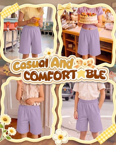 Girls' Athletic Bermuda Shorts - Wide Leg Casual Kids Summer Wear - Light Purple
