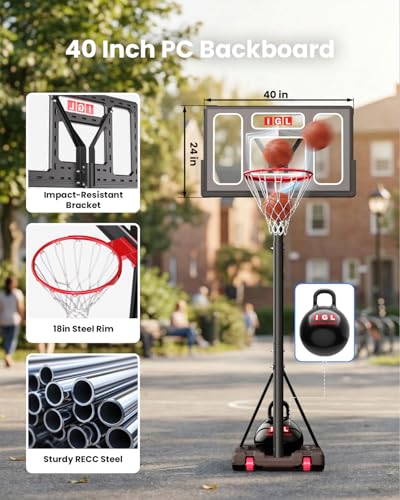 Adjustable Portable Basketball Hoop 5.6-10FT - Matte Grey