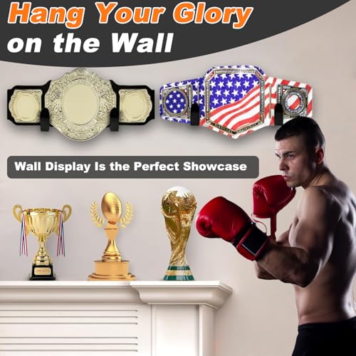 Corztg Championship Wrestling Belt Wall Mount Display Case – Black, 4 Pcs