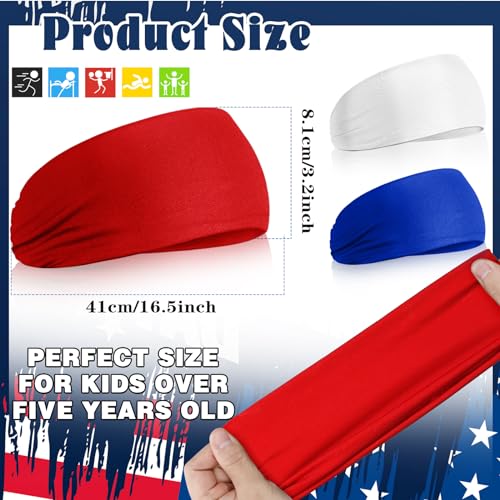 Deekin Kids' Sports Sweatbands 6-Pack - Red, White & Blue Breathable Headbands for Youth Athletic Activities (Ages 5-15)