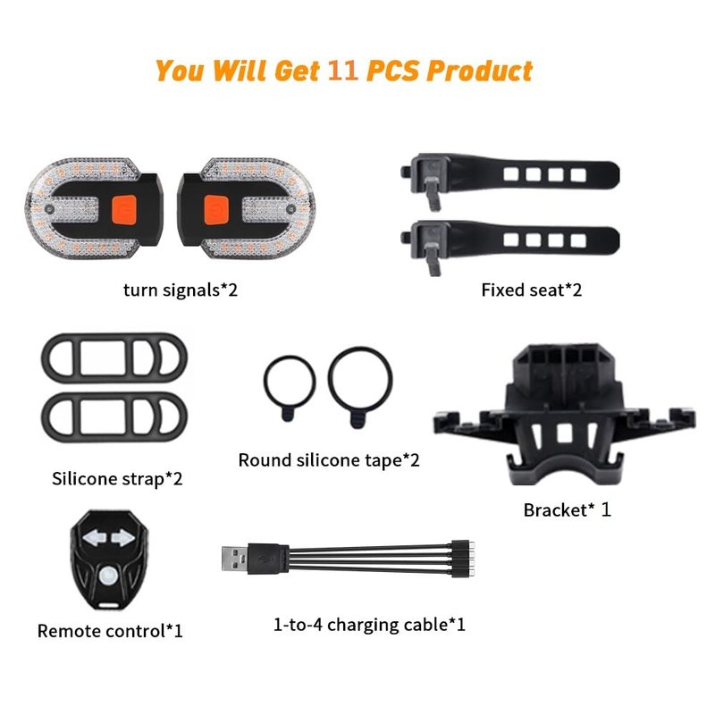 TEGUANGMEI 2PCS Bike Tail Light with Turn Signal, Split Bicycle Rear Lights Wireless Remote Control USB Rechargeable Turn Signal Bike Taillights for Cycling, Cyclist Safety Warning Bike Light 5 Mode
