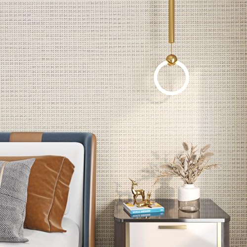 FunStick Beige Weave Grasscloth Peel and Stick Wallpaper Textured Wallpaper for Bedroom Bathroom Walls Removable Beige Contact Paper for Cabinets Waterproof Grass Cloth Fabric Wall Paper Roll 16"x80"