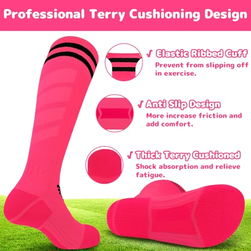 Kids Soccer Socks - Medium Hot Pink/Black Youth Baseball Socks