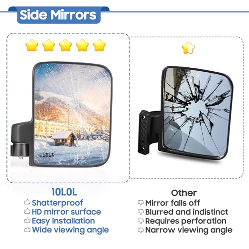 Golf Cart Side Mirrors - HD Shatterproof Glass, 180° Adjustable