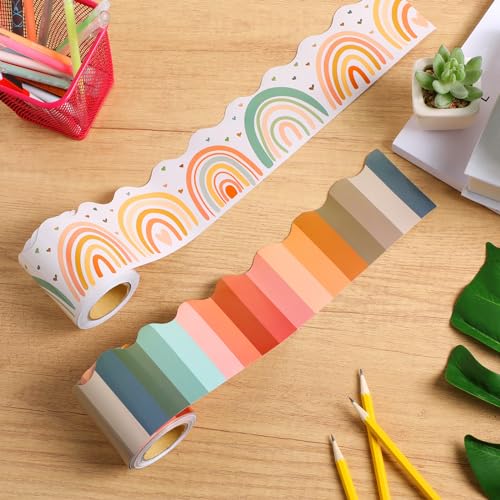 Zonon 2 Pcs 59ft Pastel Bulletin Board Borders Pastel Rainbow Rolled Border Trim Boho Back to School Bulletin Board Decoration for School Classroom Offices