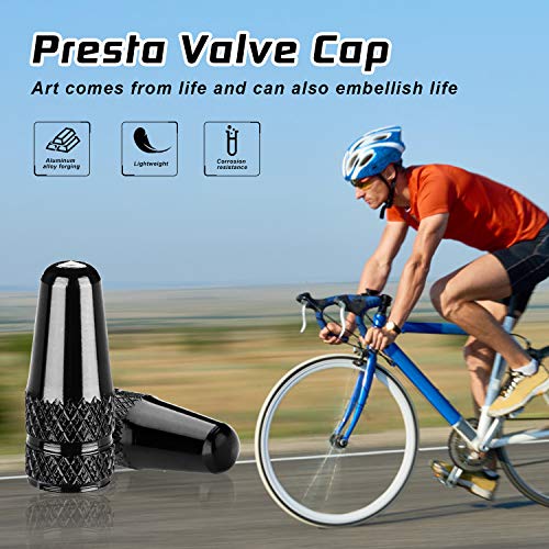 Aluminum Presta Valve Stem Caps for Road & MTB Bikes - Black (4 Pack)