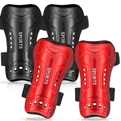 Youth Soccer Shin Guards - 2 Pairs Protective Shin Pads M Red Black