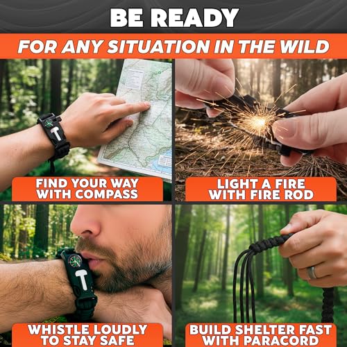 Paracord Survival Bracelets Set of 2 - Black & Orange