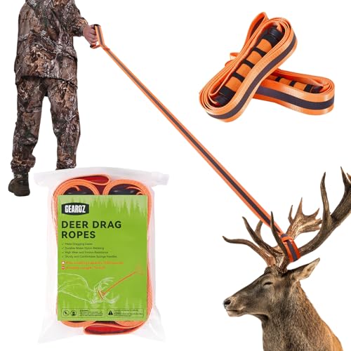 GearOZ 2-Pack Deer Drag Ropes with Harness, 76" Reflective Orange Drag Straps with Handles