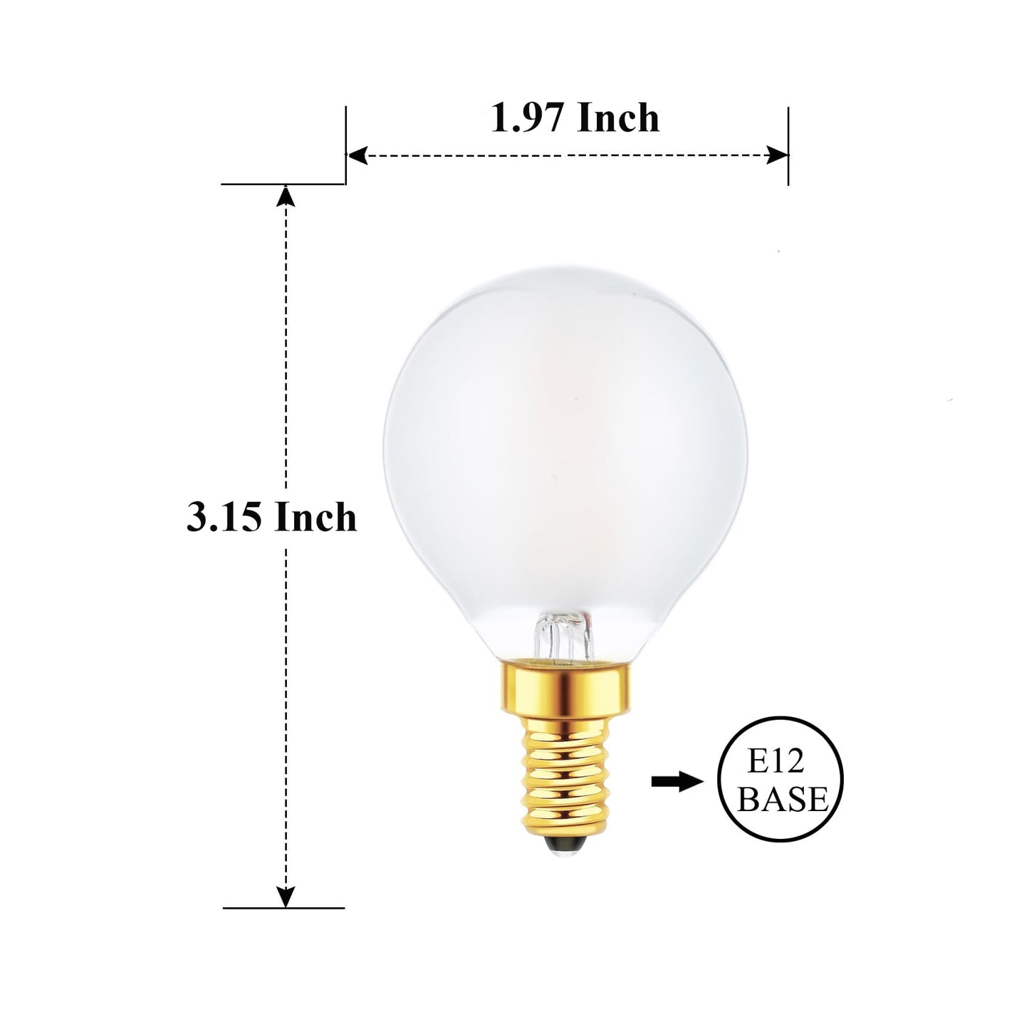 Sunaiony E12 Globe LED Bulbs 2W G16.5 Light Bulbs 25 Watt Equivalent, E12 Round Candelabra Bulbs Dimmable 2700K Warm White Frosted Glass, 6 Pack