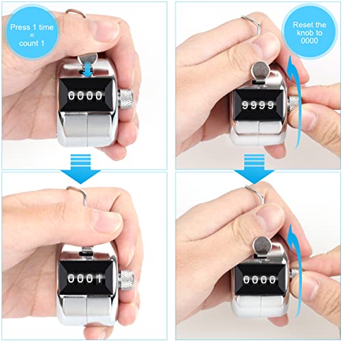 4-Digit Hand Counter - 2 Pack Metal Click Counters with Lanyard