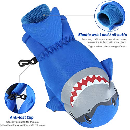 Winter Ski Gloves for Kids - Warm Easy-On Mittens, Blue02, 4-6Y