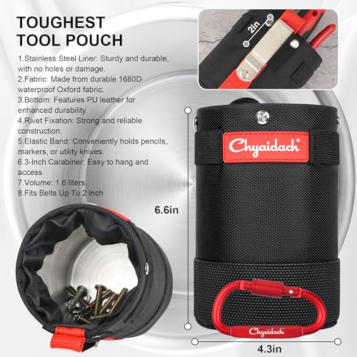 Chyaidach Heavy-Duty Tool Pouch with Belt Clip & Carabiner – Contractors & Electricians
